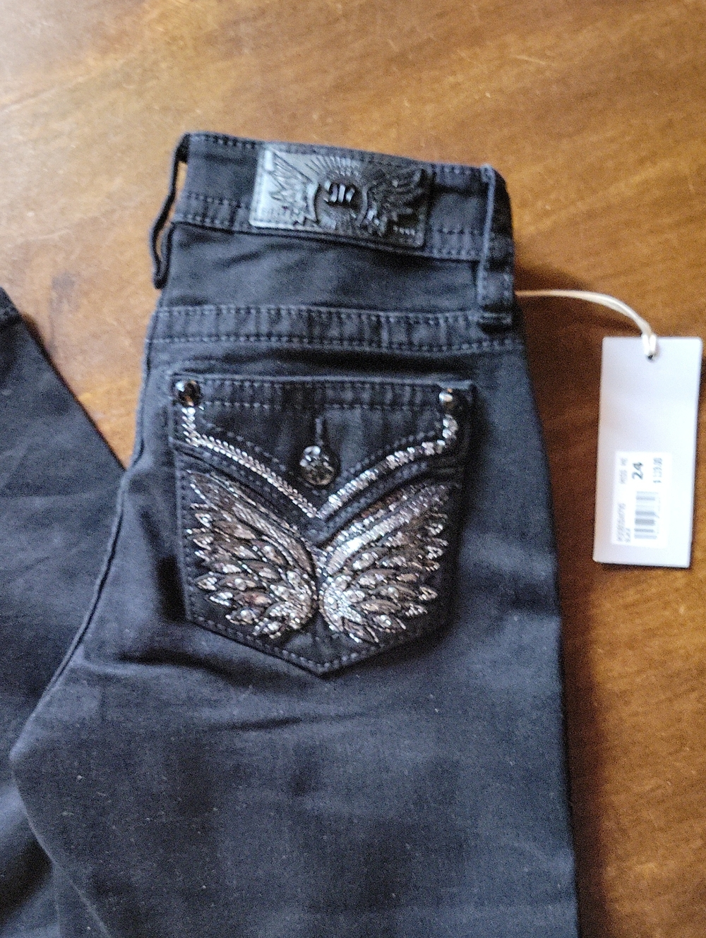 NWT Miss Me Women's Silver Butterfly Wings Faux Flap Pockets Wide Leg 24 X 30 - Picture 9 of 12